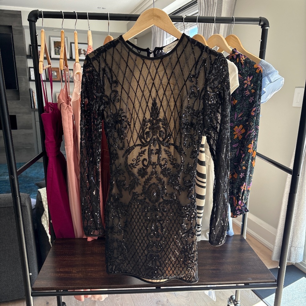 Black sequin backless mini dress (Size S)